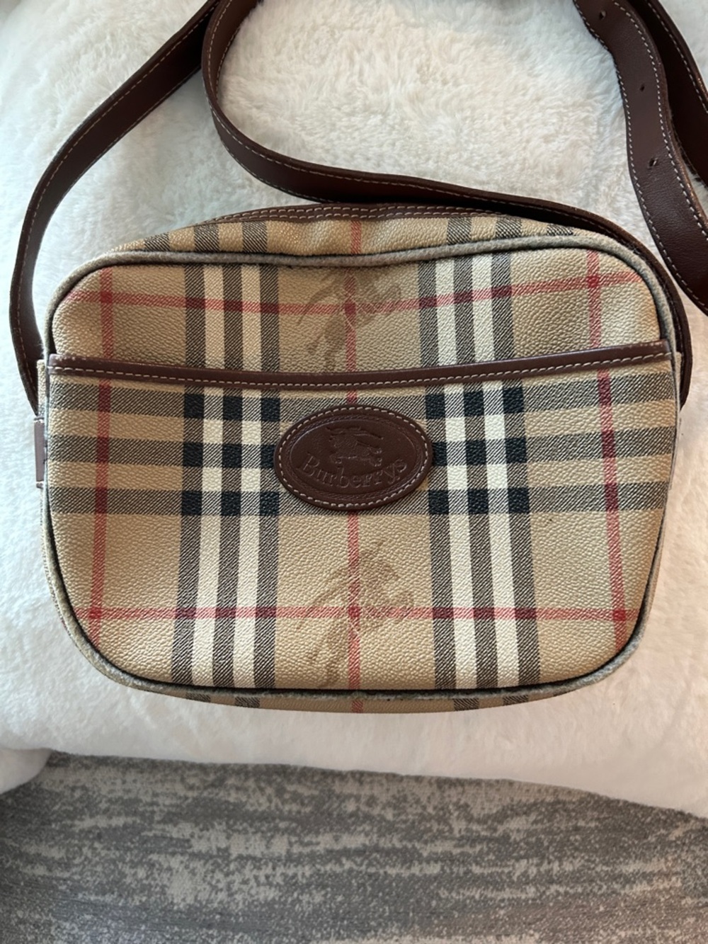 Burberry Tan Plaid Crossbody with Brown Leather Strap - Picture 2 of 7